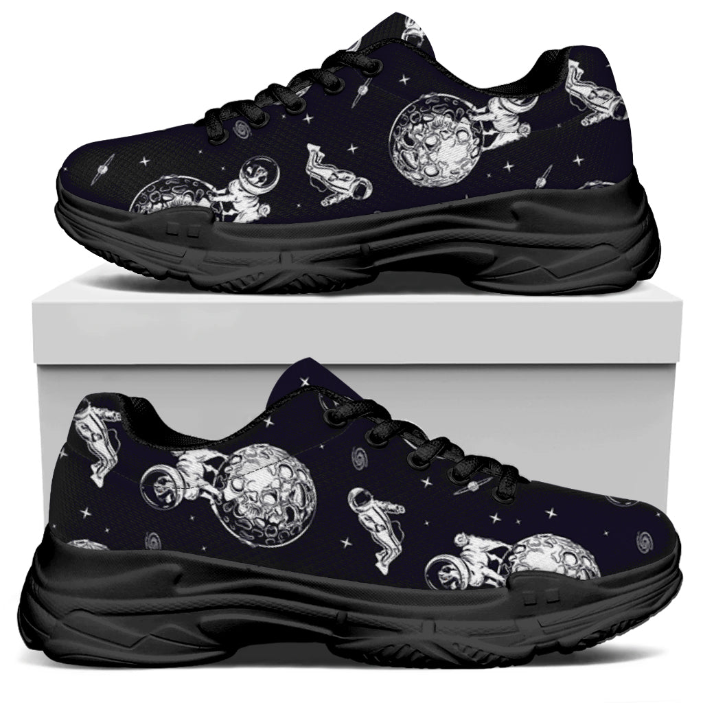 Astronaut Pug In Space Pattern Print Black Chunky Shoes