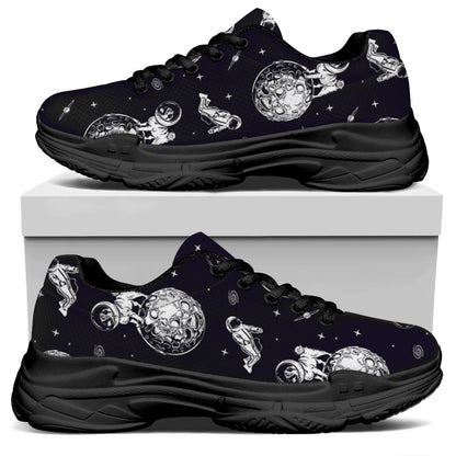 Astronaut Pug In Space Pattern Print Black Chunky Shoes