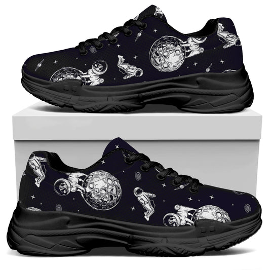 Astronaut Pug In Space Pattern Print Black Chunky Shoes