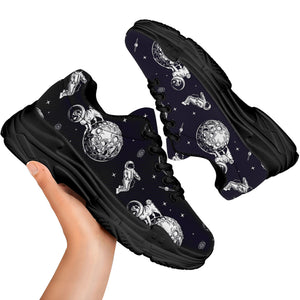 Astronaut Pug In Space Pattern Print Black Chunky Shoes