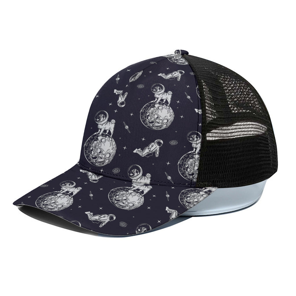 Astronaut Pug In Space Pattern Print Black Mesh Trucker Cap