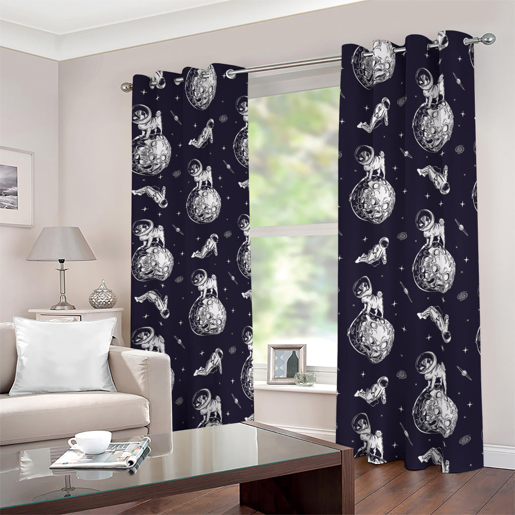 Astronaut Pug In Space Pattern Print Blackout Grommet Curtains