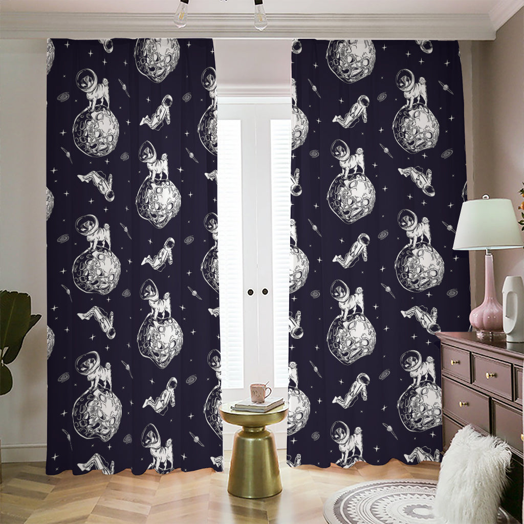 Astronaut Pug In Space Pattern Print Blackout Pencil Pleat Curtains