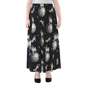 Astronaut Pug In Space Pattern Print Chiffon Maxi Skirt