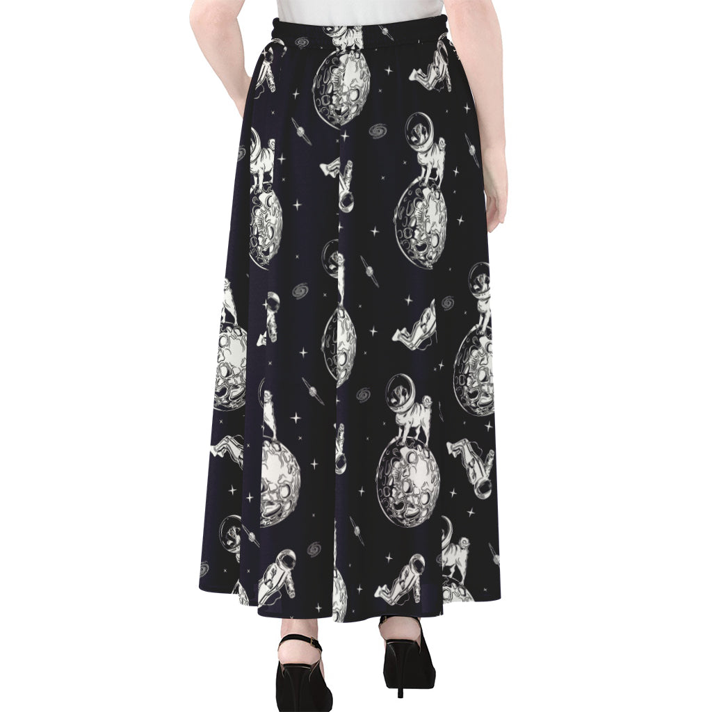 Astronaut Pug In Space Pattern Print Chiffon Maxi Skirt