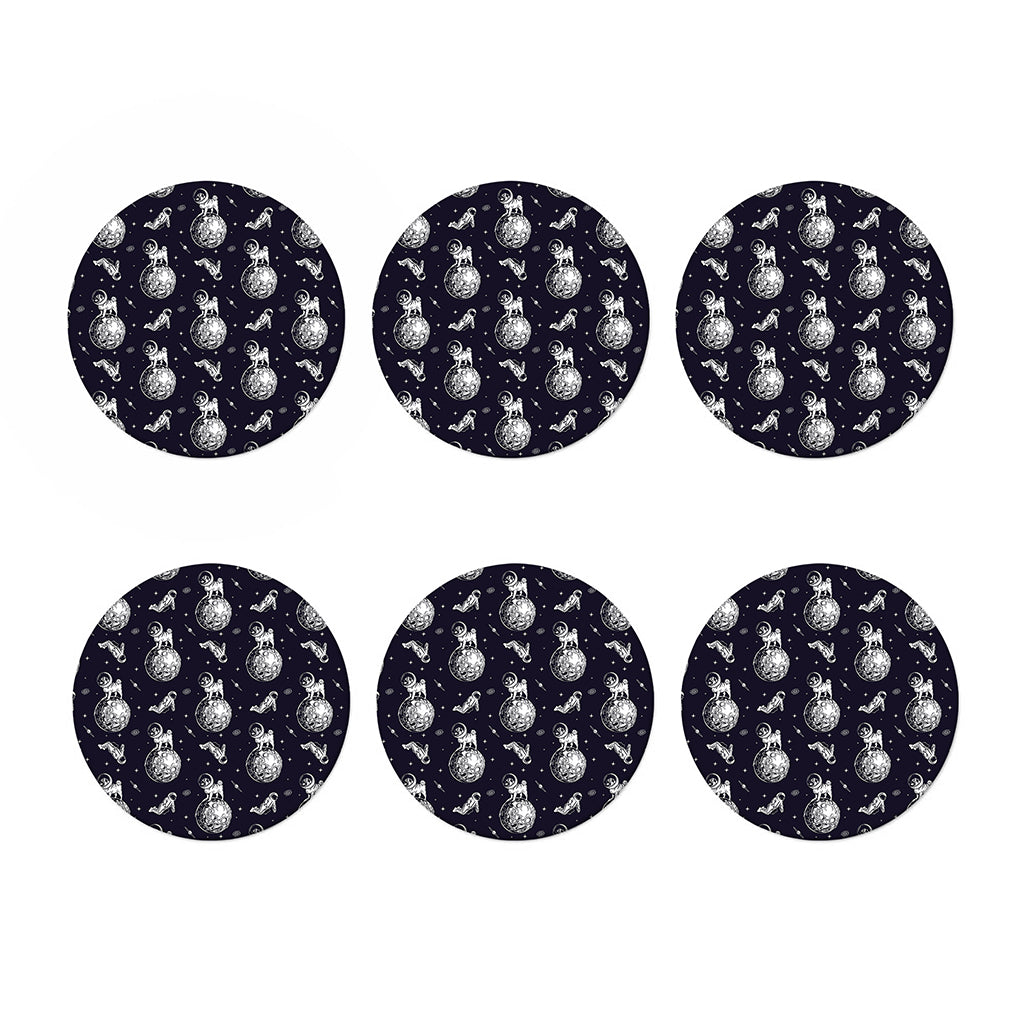 Astronaut Pug In Space Pattern Print Coaster Set