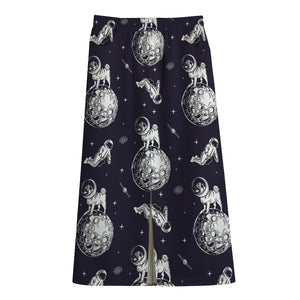 Astronaut Pug In Space Pattern Print Cotton Front Slit Maxi Skirt