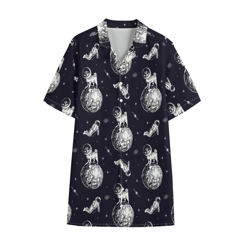 Astronaut Pug In Space Pattern Print Cotton Hawaiian Shirt