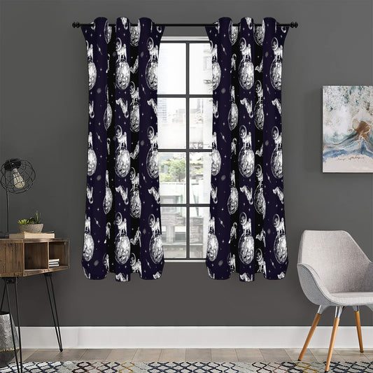 Astronaut Pug In Space Pattern Print Curtain