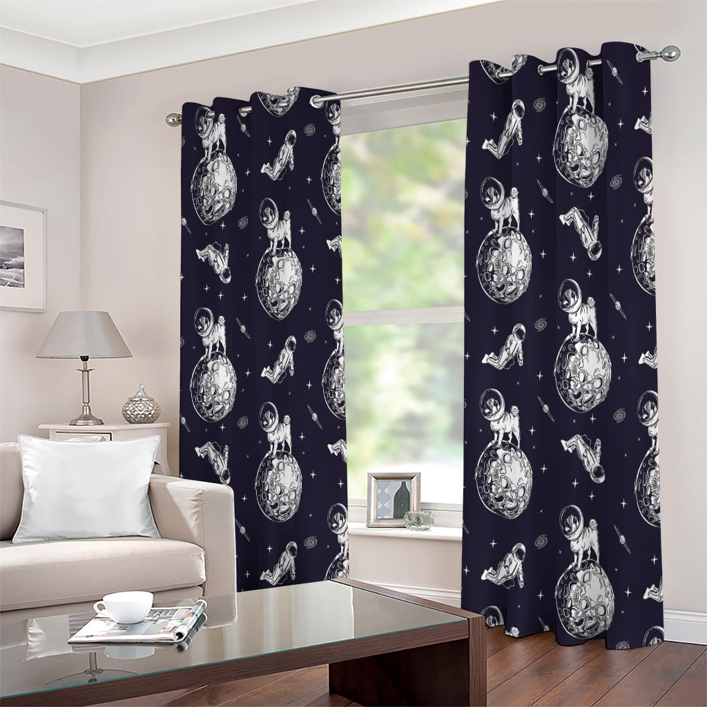 Astronaut Pug In Space Pattern Print Extra Wide Grommet Curtains