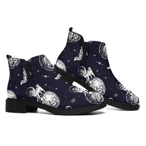 Astronaut Pug In Space Pattern Print Flat Ankle Boots