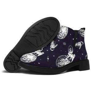 Astronaut Pug In Space Pattern Print Flat Ankle Boots