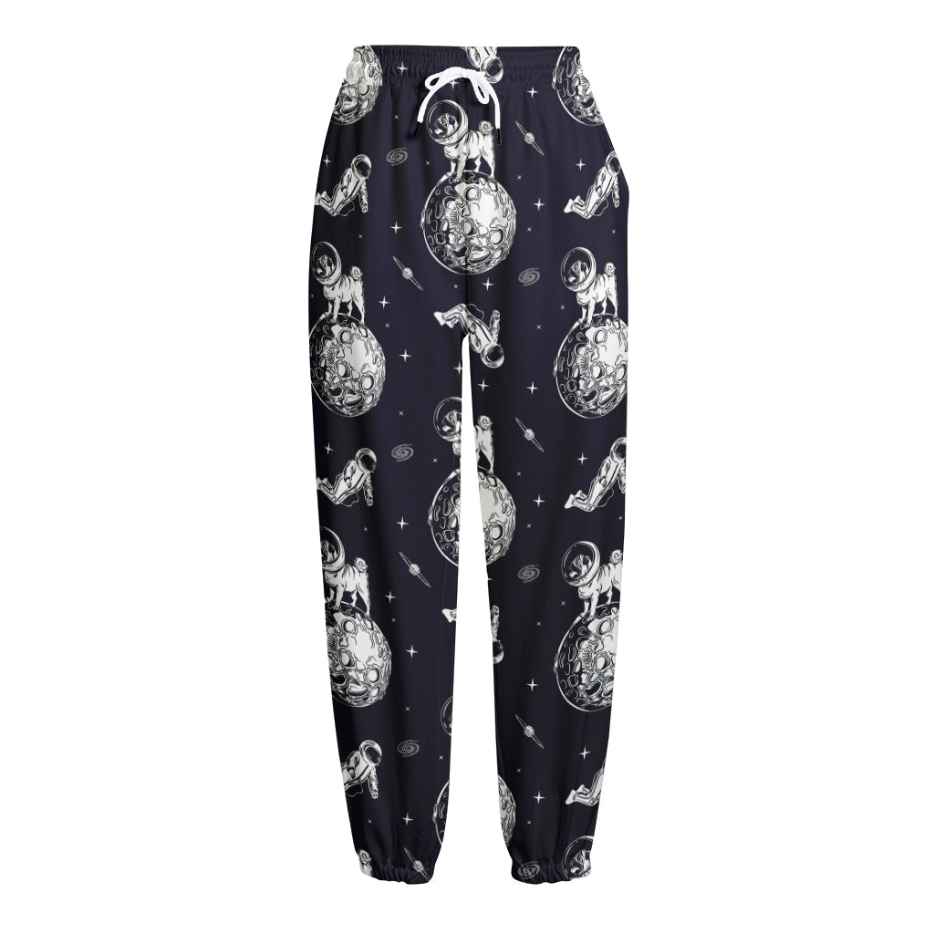 Astronaut Pug In Space Pattern Print Fleece Lined Knit Pants