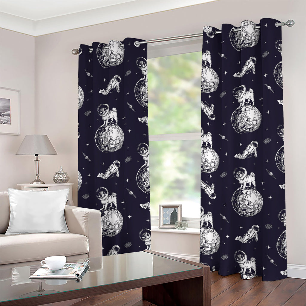 Astronaut Pug In Space Pattern Print Grommet Curtains