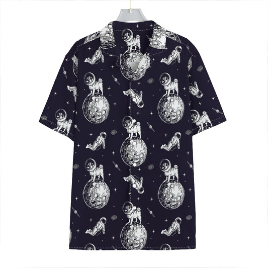 Astronaut Pug In Space Pattern Print Hawaiian Shirt