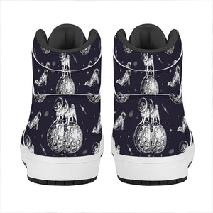 Astronaut Pug In Space Pattern Print High Top Leather Sneakers