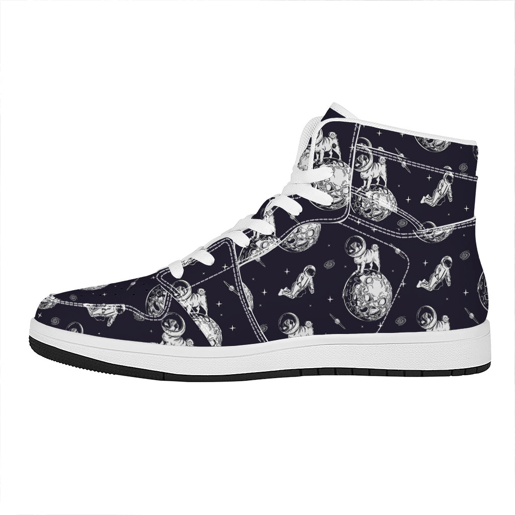 Astronaut Pug In Space Pattern Print High Top Leather Sneakers