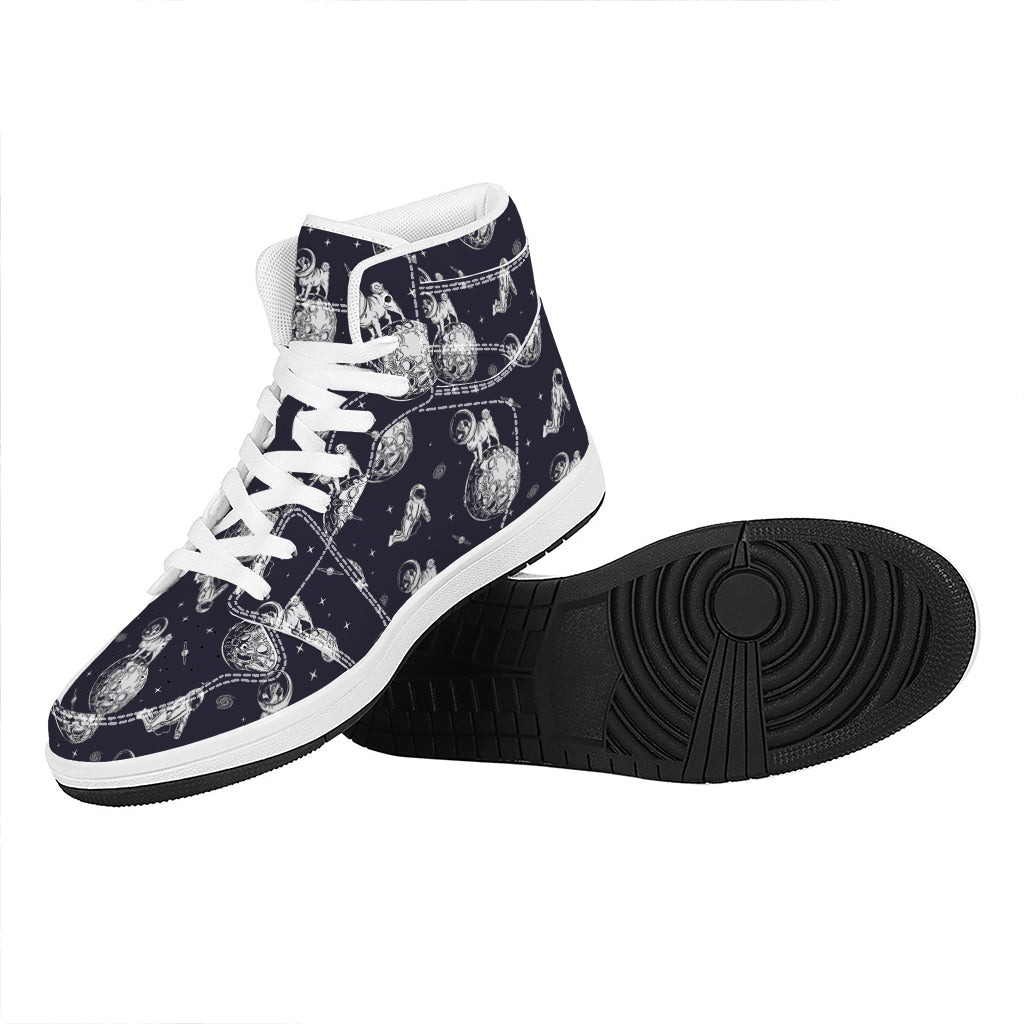 Astronaut Pug In Space Pattern Print High Top Leather Sneakers