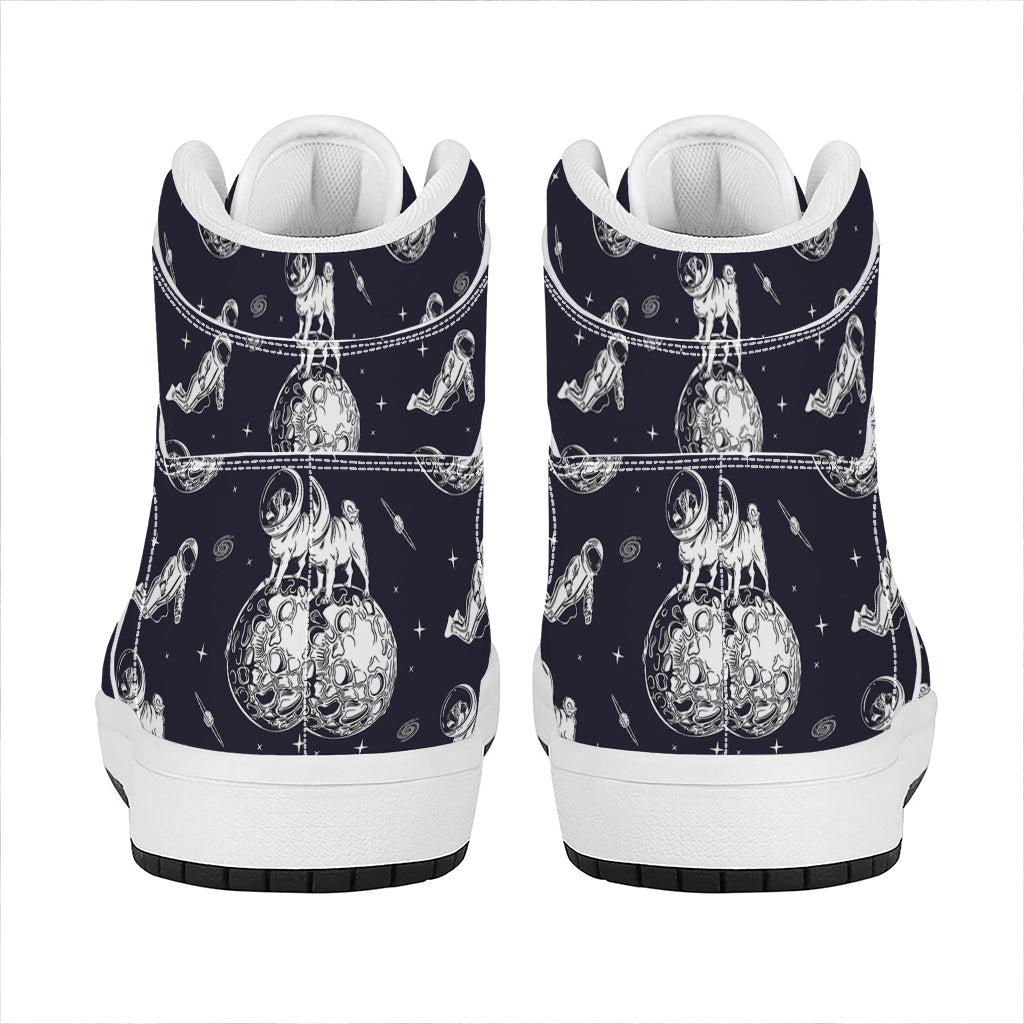 Astronaut Pug In Space Pattern Print High Top Leather Sneakers