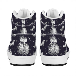 Astronaut Pug In Space Pattern Print High Top Leather Sneakers