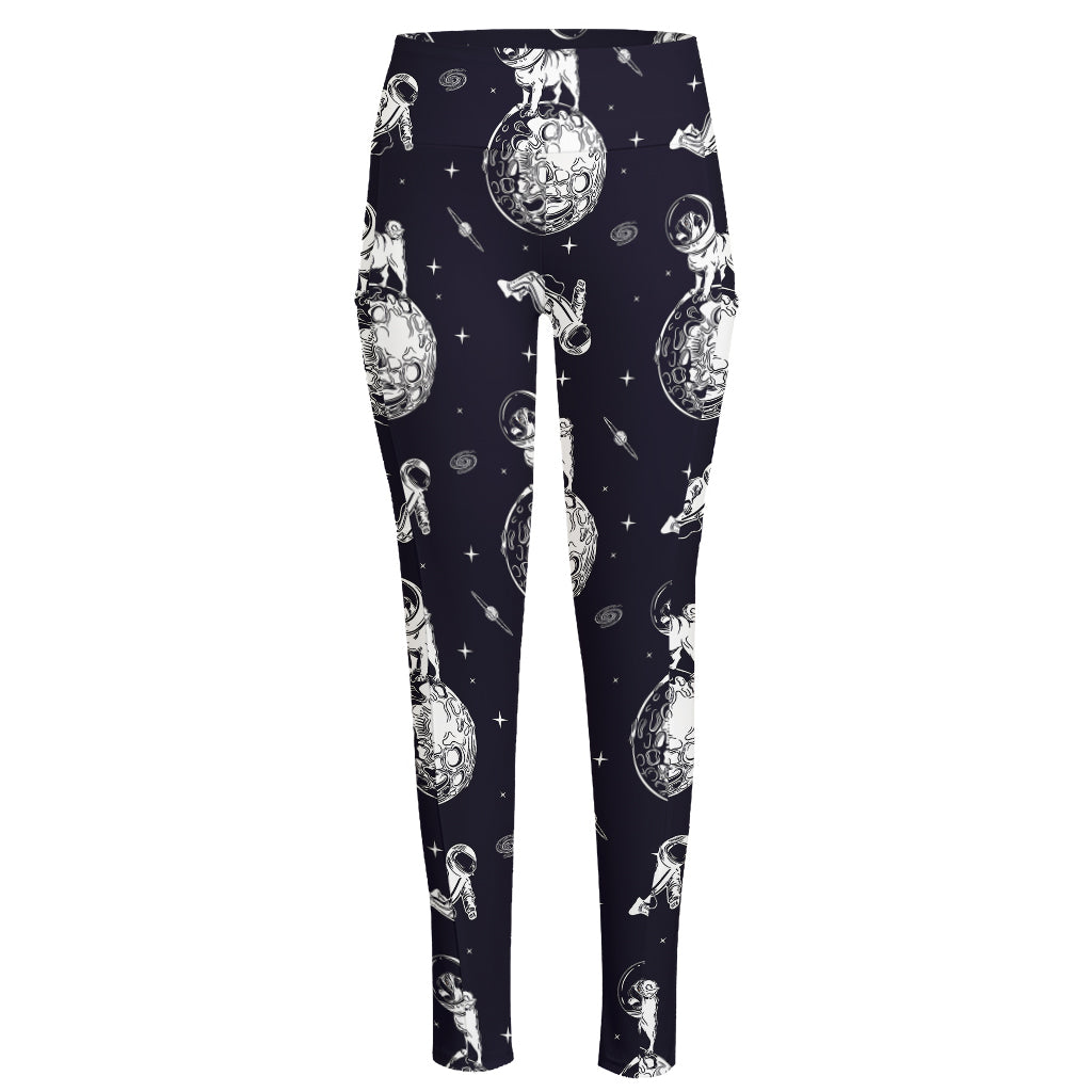 Astronaut Pug In Space Pattern Print High-Waisted Pocket Leggings