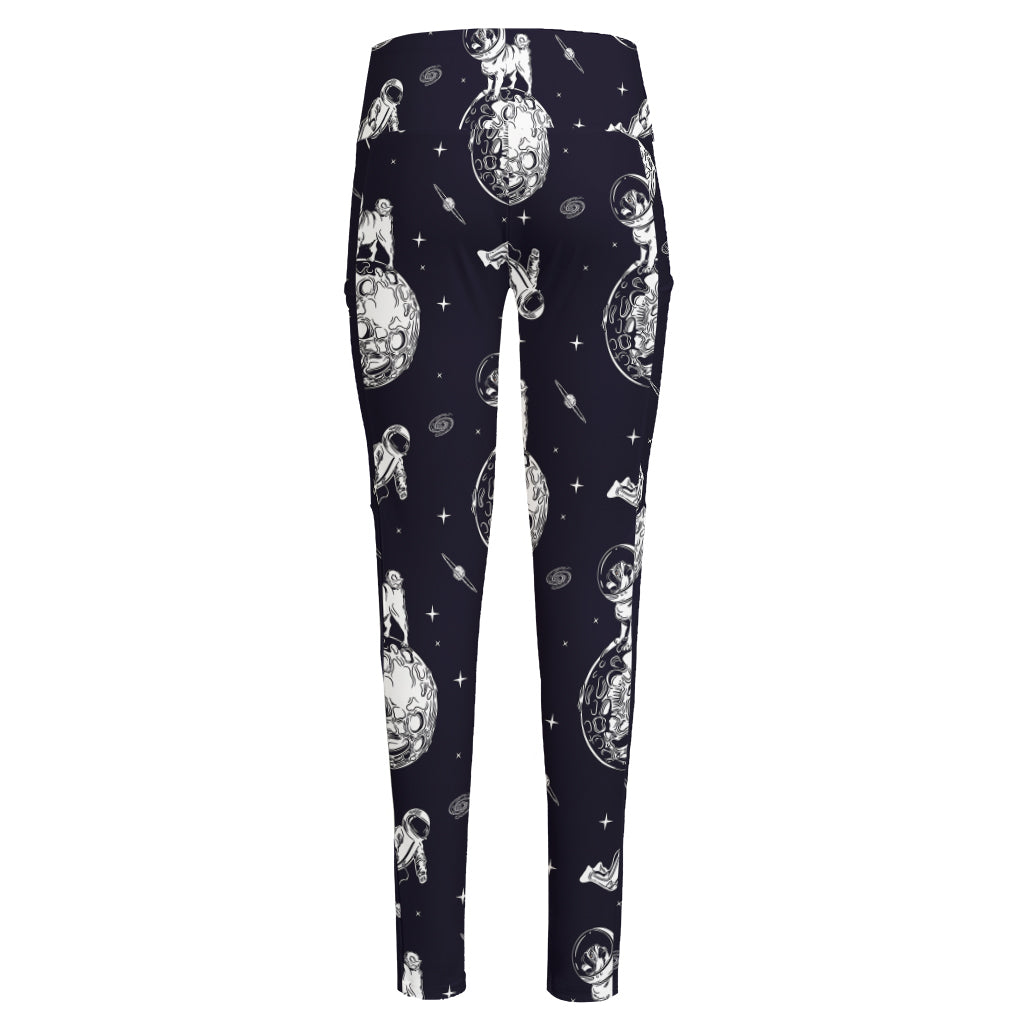 Astronaut Pug In Space Pattern Print High-Waisted Pocket Leggings