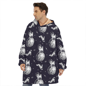 Astronaut Pug In Space Pattern Print Hoodie Blanket