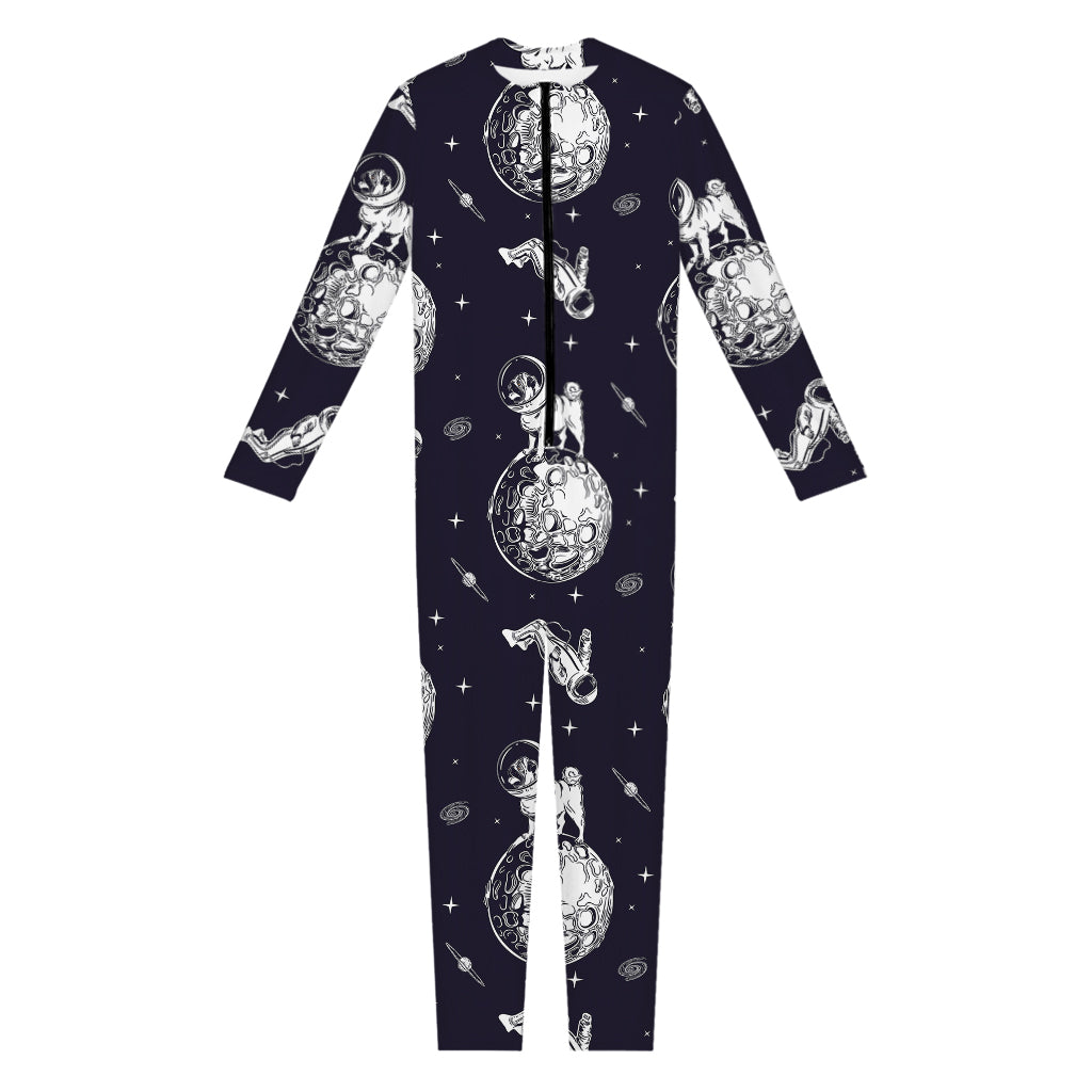 Astronaut Pug In Space Pattern Print Jumpsuit