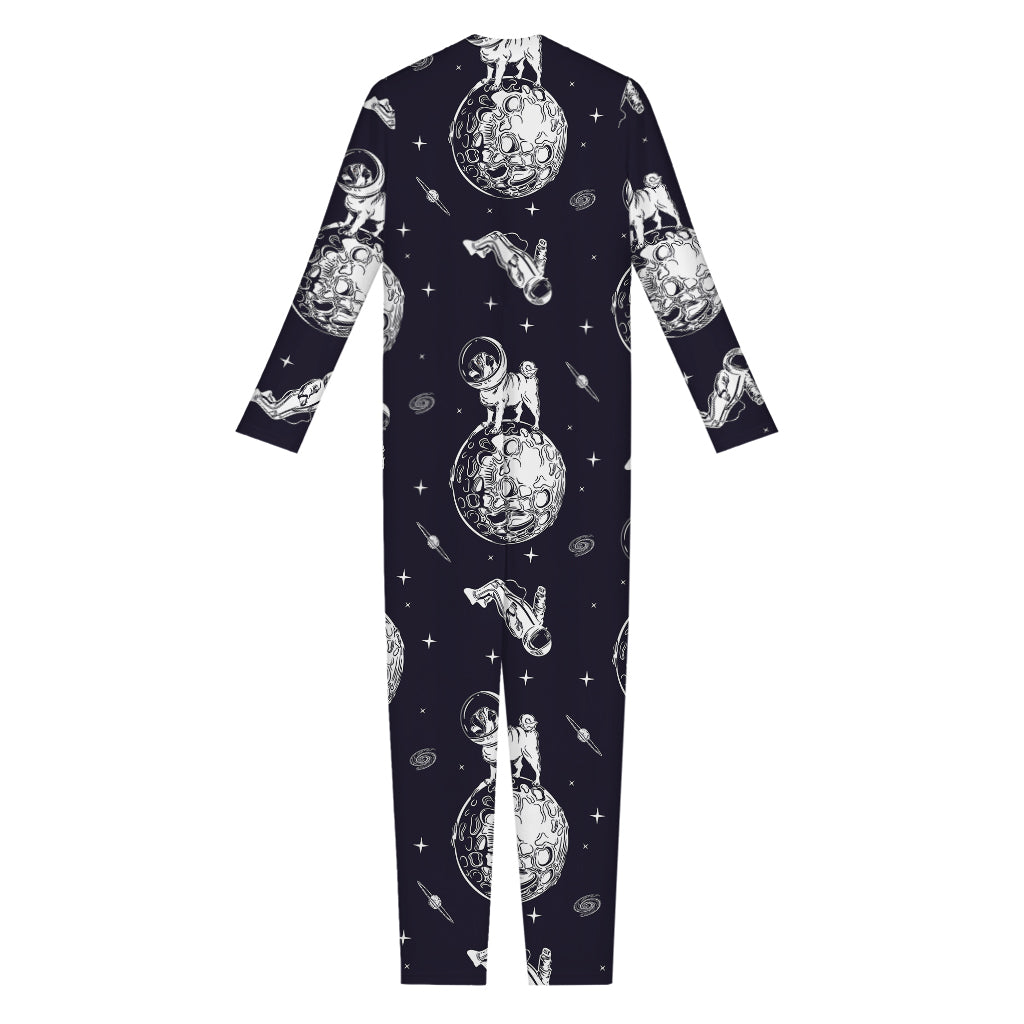 Astronaut Pug In Space Pattern Print Jumpsuit