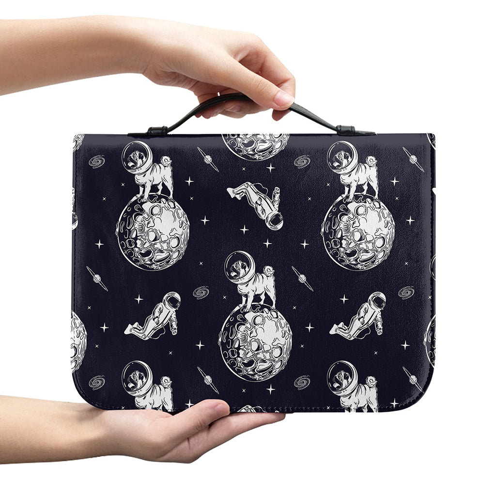Astronaut Pug In Space Pattern Print Leather Bible Cover