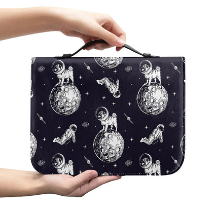 Astronaut Pug In Space Pattern Print Leather Bible Cover