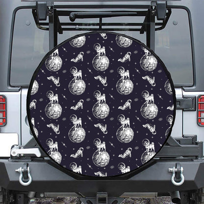Astronaut Pug In Space Pattern Print Leather Spare Tire Cover
