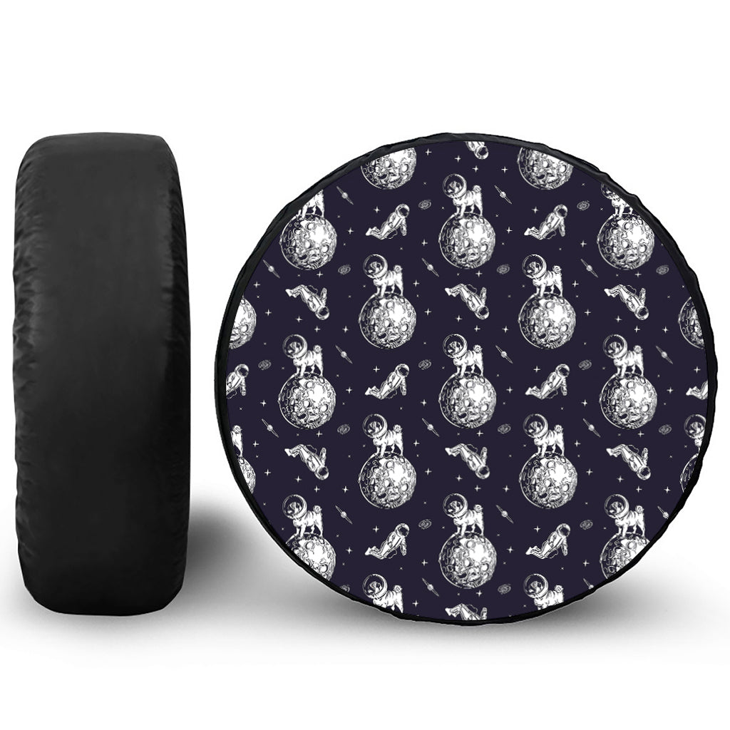 Astronaut Pug In Space Pattern Print Leather Spare Tire Cover
