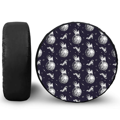 Astronaut Pug In Space Pattern Print Leather Spare Tire Cover