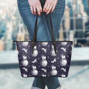 Astronaut Pug In Space Pattern Print Leather Tote Bag