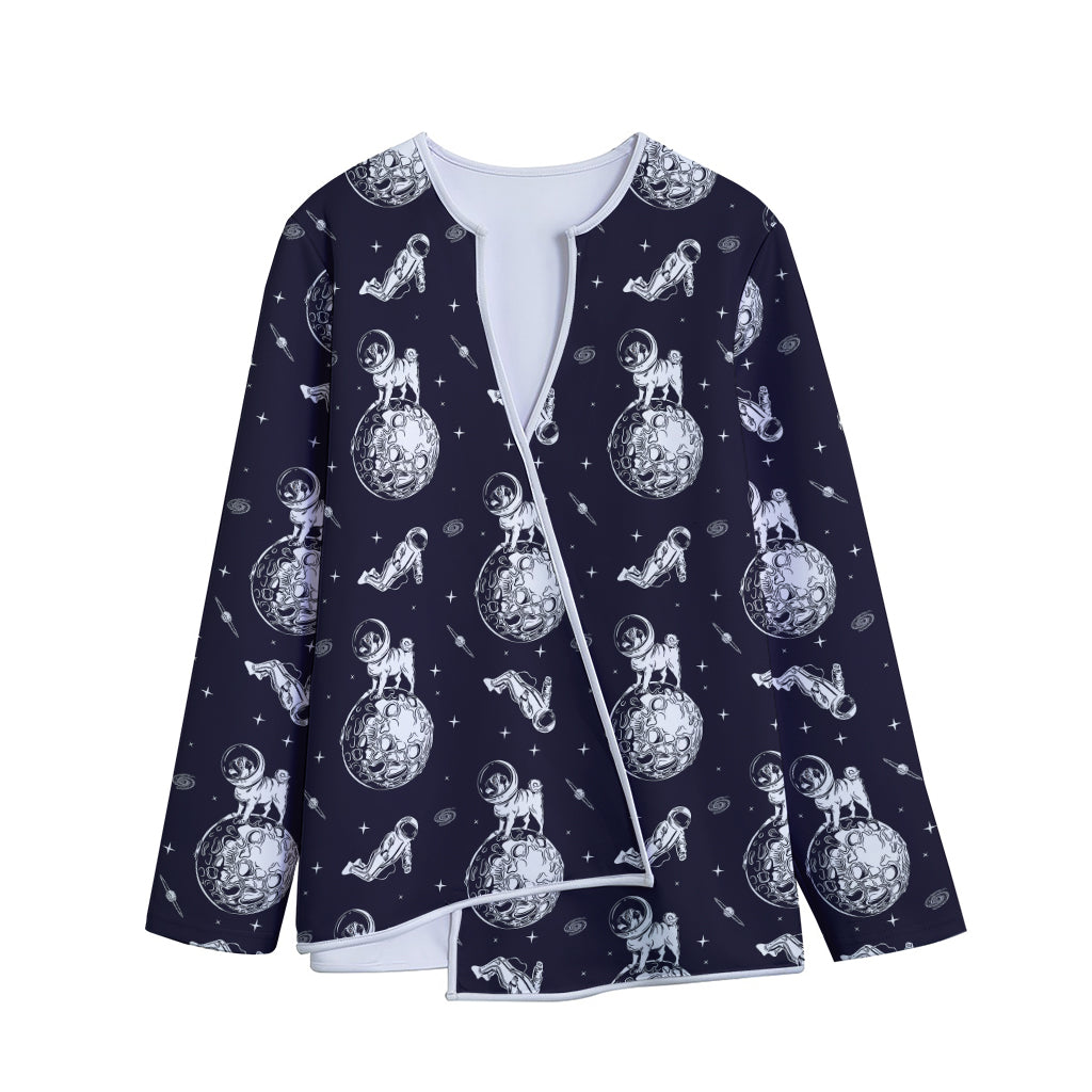 Astronaut Pug In Space Pattern Print Long Sleeve Short Coat