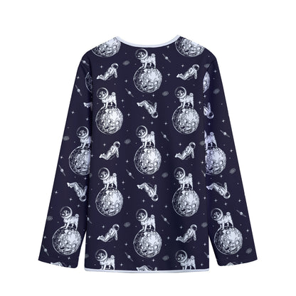 Astronaut Pug In Space Pattern Print Long Sleeve Short Coat