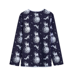 Astronaut Pug In Space Pattern Print Long Sleeve Short Coat