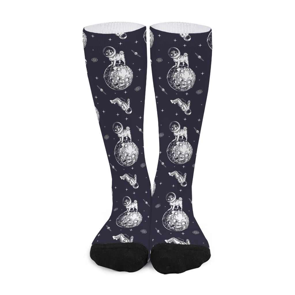 Astronaut Pug In Space Pattern Print Long Socks