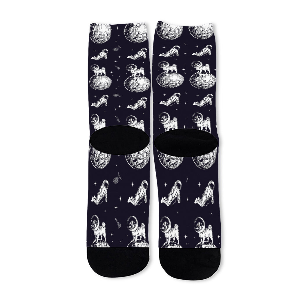 Astronaut Pug In Space Pattern Print Long Socks