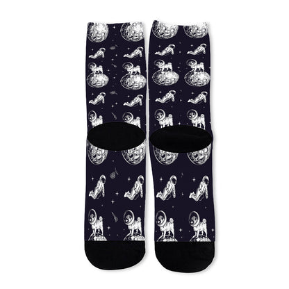 Astronaut Pug In Space Pattern Print Long Socks