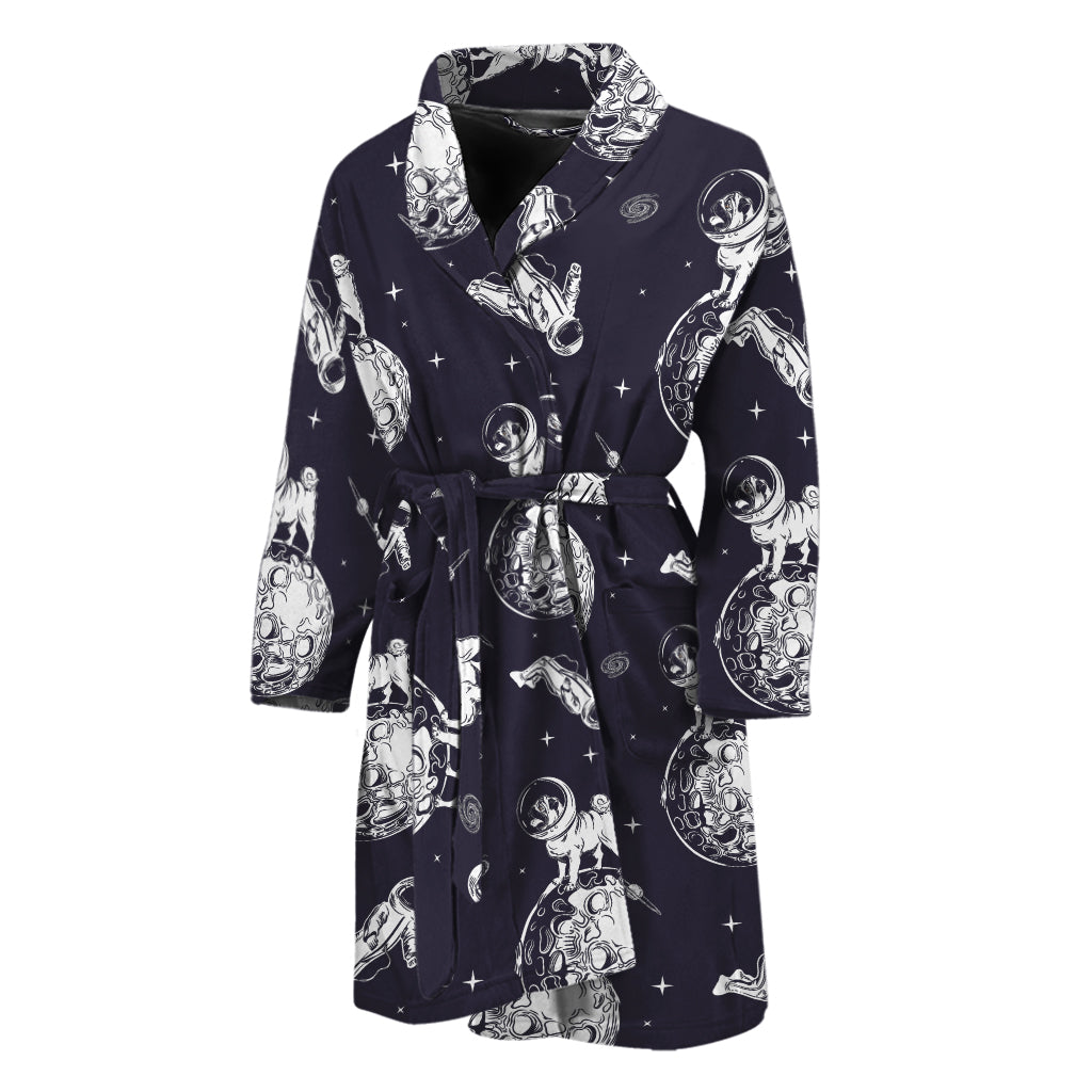 Astronaut Pug In Space Pattern Print Men's Bathrobe