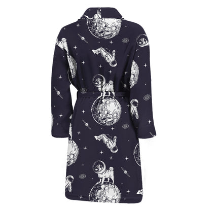 Astronaut Pug In Space Pattern Print Men's Bathrobe