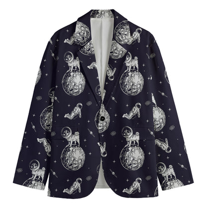 Astronaut Pug In Space Pattern Print Men's Blazer