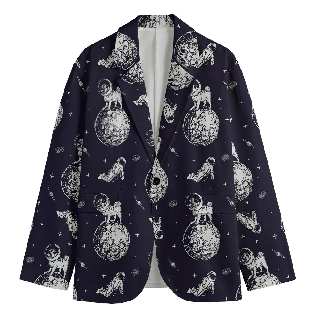 Astronaut Pug In Space Pattern Print Men's Blazer