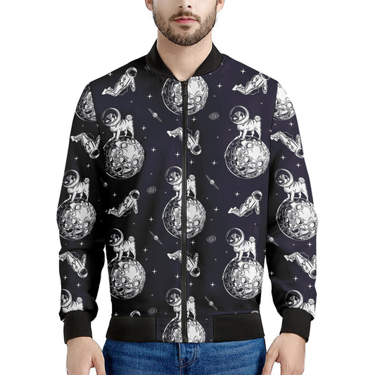 Astronaut Pug In Space Pattern Print Men's Bomber Jacket