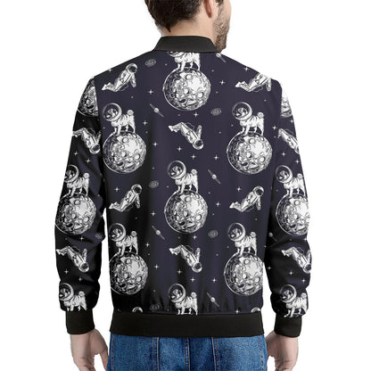 Astronaut Pug In Space Pattern Print Men's Bomber Jacket