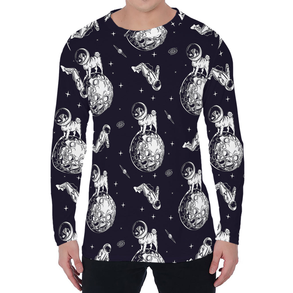 Astronaut Pug In Space Pattern Print Men's Long Sleeve T-Shirt