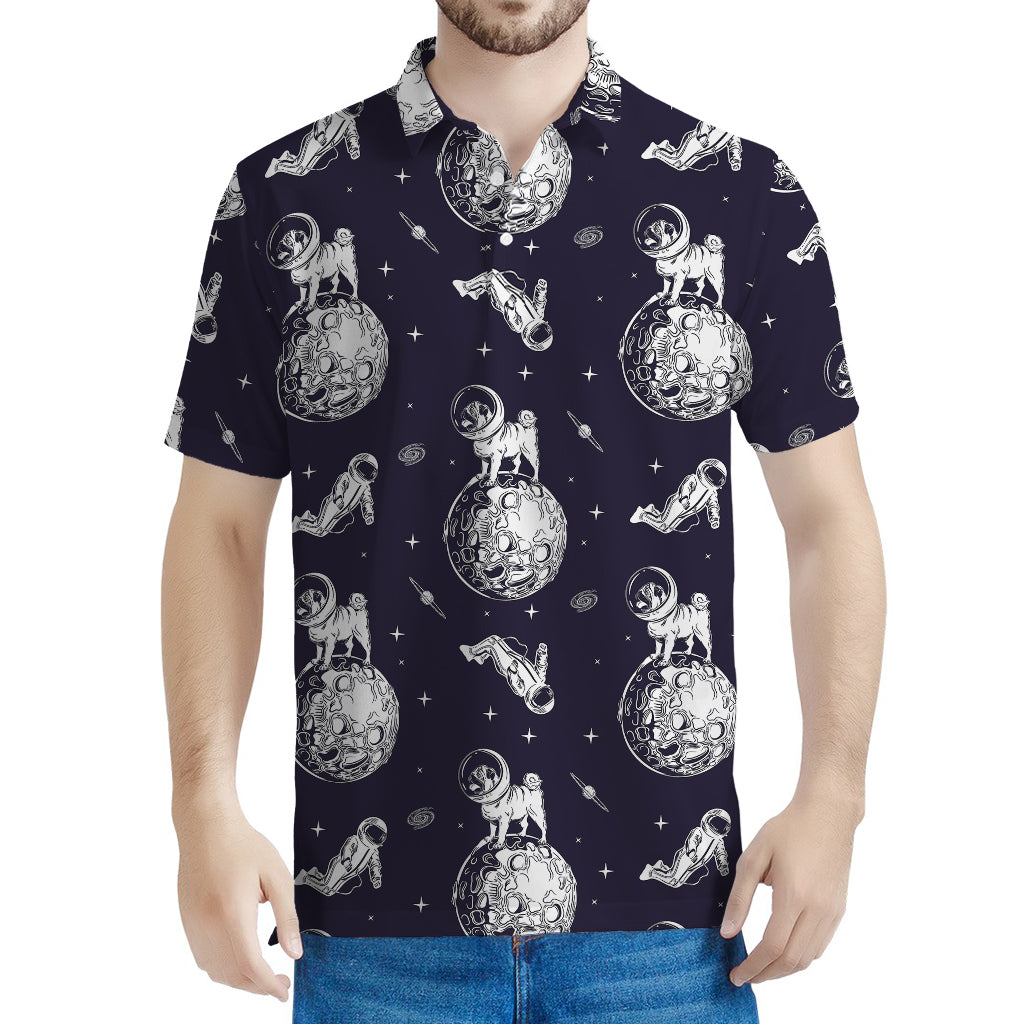 Astronaut Pug In Space Pattern Print Men's Polo Shirt