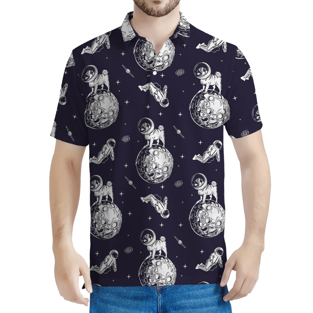 Astronaut Pug In Space Pattern Print Men's Polo Shirt